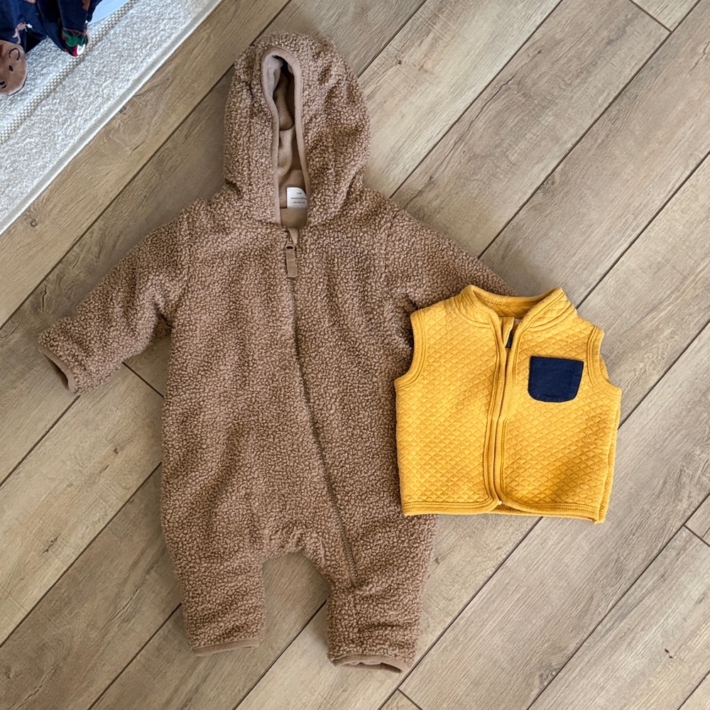Wonder Nation Cozy Brown Bodysuit with Yellow Vest